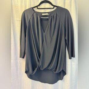 Bailey 44 Blue Wrap Blouse with Three-Quarter Sleeves